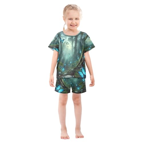 Blue Butterflies Pajama Set Short Sleeve PJ Set Cotton Summer Pajamas Sleepwear Soft 5Y3