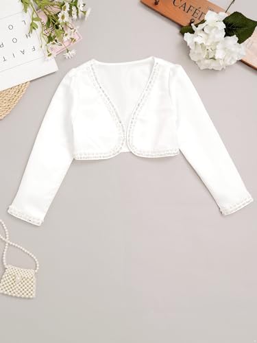 Kids Girls Pearls Sequins Bolero Open Front Long Sleeve Cropped Cardigan Birthday Evening Party Dress Cover Up3