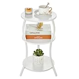 YEAKOO Vintage Small Round Side Table, 3-Tier Slim Waist Circular End Table with Storage Shelf, Compact Tea Sofa Table, Round Corner Coffee Table Nightstand for Living Room Bedroom Small Spaces,White