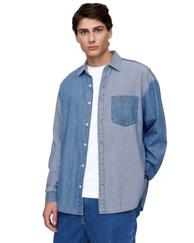 Image of Gap Men Regular Fit Solid Full Sleeves Collared Denim Shirt