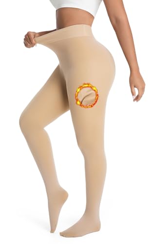DIKER Thermo Strumpfhosen Damen - Strumpfhosen Damen Winter, Warme Gefütterte strumpfhose, Thermostrumpfhose Hautfarbe, Hoch Elastisch, Hoch Tailliert, Mit Langen Größen...
