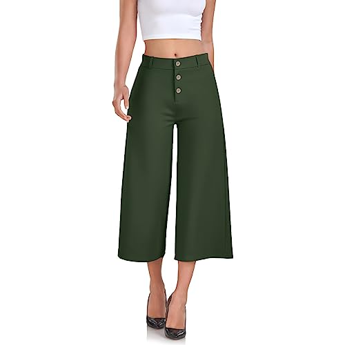 RIMLESS 7 Wide Leg Pants for Women Fashion Twill Cropped Trousers Business Casual Dress Pants Stretch Capris Work Slacks3