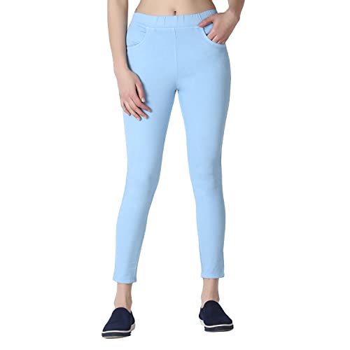 Image of 4Flies Women's Denim Lycra Jeggings - Stretchable Slim Fit Ankle-Length Pants for Casual, Office & Travel Wear - Stylish & Comfortable