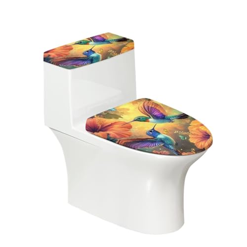 ASQVTIFE Hummingbird Toilet Lid Covers and Tank Cover Set 2 Piece Set Toilet Seat Covers Fits Most...