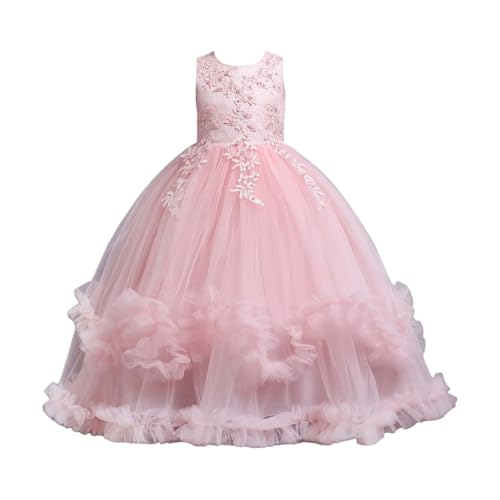 Teen Girls Vintage Wedding Dress Mesh Tulle Flower Bow Embroidery Sleeveless Pleated Dresses Birthday Pageant Party