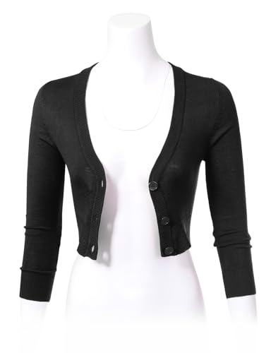 Image of Allsense Women's Cropped Bolero Shrug Cardigan | 3 /4 Sleeve, Button Down, Lightweight Knit Sweater
