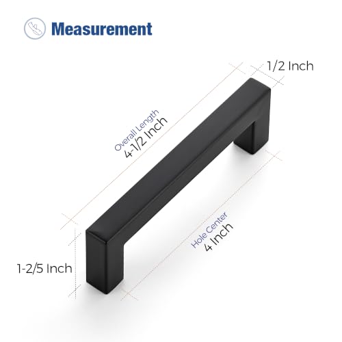 Image of Ravinte 5 Pack Kitchen Matte Black Cabinet Handles 4 Inch Hole Center Stainless Steel Square Cabinet Pulls for Dresser Drawer Cupboard Handles with Screwdriver