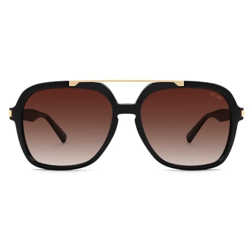 SOJOS Big Trendy Polarized Aviator Sunglasses for Women Men, 80s 90s Retro Square Aviators Sun Glasses SJ2672, Black/Reddish Brown Gradient by SOJOS - Used condition - Image 2