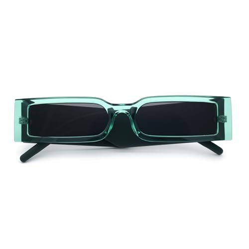 Squared Narrow Rectangle Plastic Thick Temple Slick Minimalist Sunglasses