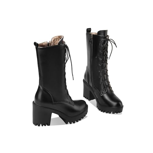 Image of FOREADA Goth Platform Heel Combat Boots Women Pearl Lace Victorian Booties