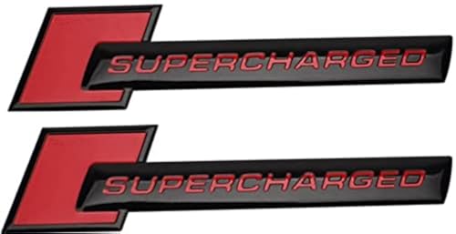 Image of 2pcs Metal Supercharged Logo car Emblem Premium Auto Badge Rear Trunk Sticker Side Fender Decal (Black-red)