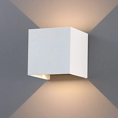 K-Bright 7W Lampada da Parete LED Con Angolo del Fascio Regolabile Bianco caldo 3000K Applique da Parete interno ed esterno IP65 Impermeabile Applique Cubo Moderno (Bianco)