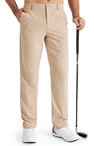 Libin Mens Golf Pants Stretch Work Dress Pants 30' Quick Dry Lightweight Business Casual Pants for Men Comfy Water Resistant, Khaki, 32W x 30L