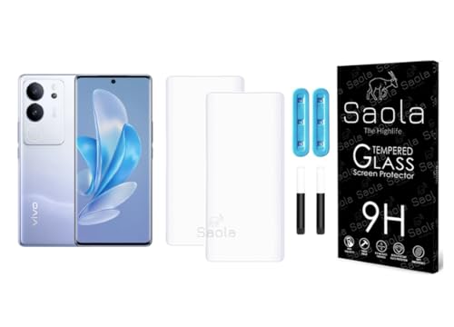 Image of Saola Curved UV Tempered Glass For Vivo V29 Pro 5G. Comes With UV Light & Glue For Finest Pasting. Edge To Edge Protection With Case Friendly Fit. (Pack Of 2)