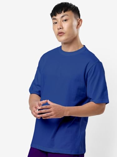 Image of crazymonk Oversized Baggy Fit Drop Shoulder Half Sleeves Round Neck Solid Pure Cotton T-Shirt for Men