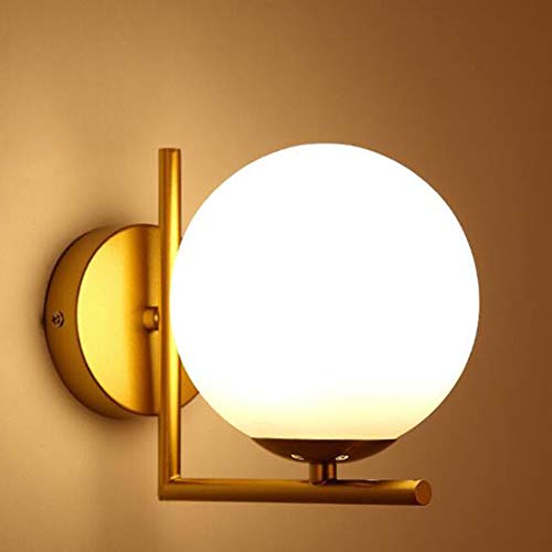 Mengjay Apliques de pared, Moderno Cortina de cristal del globo de blanco Espejo baño led Para Dormitorio Pasillo Lámpara de pared 1 E27 Ligero-dorado 5.9x7.08in (B)