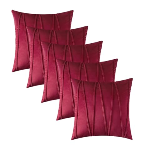 Image of Amazon Brand - Umi Decorative Striped Throw Pillow Covers 14 X 14 Inch,Soft Solid Velvet Pillow Covers Cushion Case with Zigzag Pattern for Sofa Bedroom 35 X 35 Cm (Pack of 5) Wine