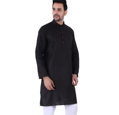Image of Sadree Men's Cotton Long Solid Color Plain Knee Length Mandrin Collor Full Sleeve Ethnic Kurta Only