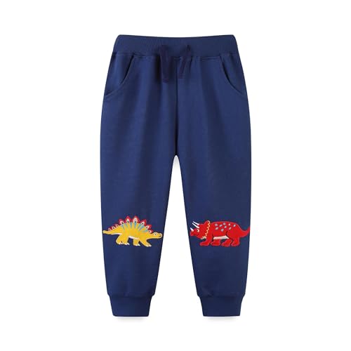 Irsutey Toddler Boys Cotton Dinosaur Embroidery Pattern Jogging Pants Kids Elastic Sports Pants Casual Sweatpants Autumn
