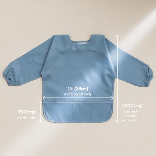 4 Pack Long Sleeve Bib, Waterproof Sleeved Smock for Baby Boy or Girl, Reusable Bib with Pocket, Ages 6-24 Months2
