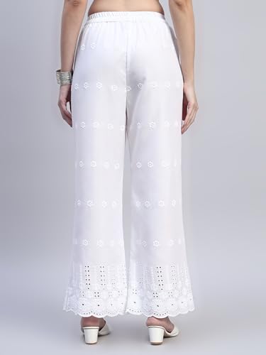 Image of SHOPPING QUEEN Women's Cotton Embroidered Chikankari Palazzo