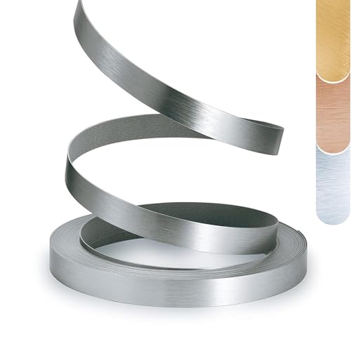 Image of PVC Edge Banding, 7 /8 inch x 25ft Non Glued Flexible Durable Real Brushed Aluminum Grey Silver Veneer Edge Trim for DIY Table Cabinet Furniture Decorative Trim