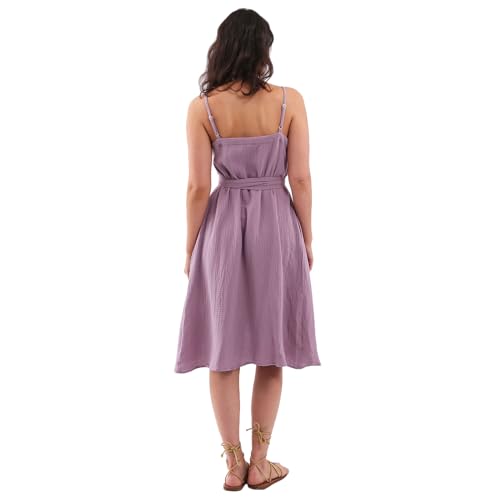 Image of Amazhiyu Women's Cotton Gauze Summer Midi Wrap Dress | Spaghetti Strap, Sleeveless, with Pockets, V-neckline
