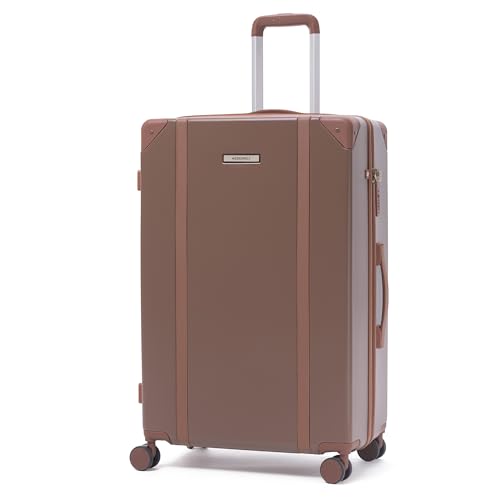 Image of Assembly Vintage 28 Inch (75 cm) Large Check-in Trolley Bag Hard Shell Polycarbonate Suitcase Retro Classic Design with TSA Lock 8 Spinner Wheels Brown