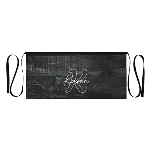 ODAWA Custom Monogram Waist Apron Personalised Text Black Wooden Teacher Waist Aprons for Women with Pockets