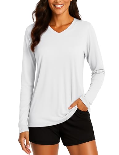 TACVASEN Women's Long Sleeve V Neck Workout Tops UPF 50+ Sun Protection Quick Dry Lightweight Hiking Running T-Shirts