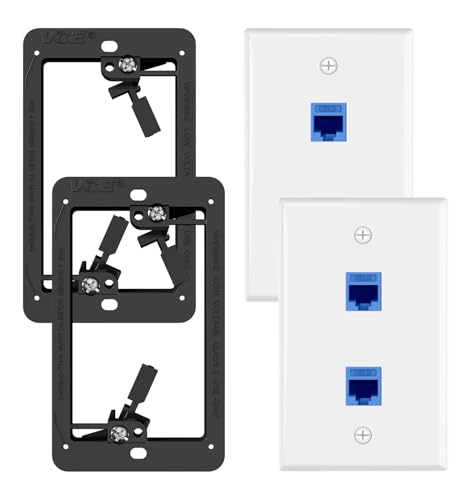 VCE Ethernet Wall Plate (UL-Listed) 2-Port CAT6 Wall Plate and Jack RJ45 Keystone Wall Outlet with Single Gang Low Voltage Mounting Bracket Blue 2-Pack