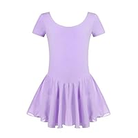 untlet Girls Ballet Tutu Dress Short Sleeve Cotton Dance Leotard with Skirt Ballerina Outfit Purple 6-7 Years