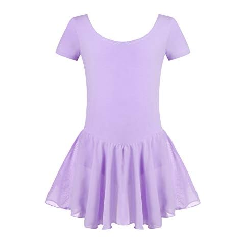 Untlet Ballettkleid Mädchen Kinder Kurarm Ballettanzug Ballett Trikot Kurzarm Body mit Chiffon Wickelrock Kinder Ballettkleidung Tanzkleid Tanzbody,Lila,160 Cover