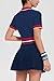 Tennis Skirt Sets for Women Zipper Color Block High Waisted Golf Polo Two Piece Skirt Set Women 2 Piece Outfits Navy