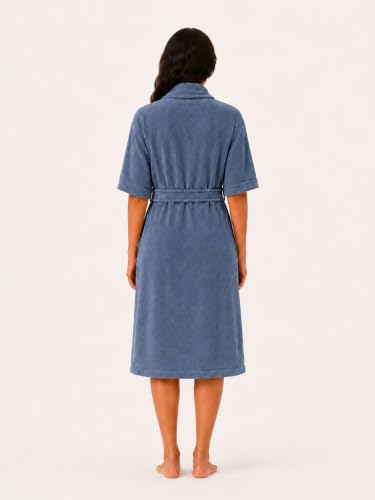 Image of RANGOLI Royal Bamboo Premium Bathrobe For Women | Ultra Soft Bamboo Yarn Lightweight Bathing Robes | 460 GSM Highly Absorbent & Quick Drying Luxurious Bath Gown | Knee Length Bath Robe-Blue