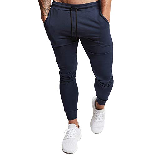 Calça de corrida masculina BUXKR de algodão slim fit com bolsos grandes para corrida e treino, Azul