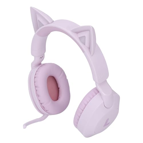 Depisuta Katzenohr -Kopfhörer mit Mikrofon, LED -Licht Faltbares Musikspiel Headset mit BT 5.4 Wireless Konnektivität für Erwachsene (Purple)