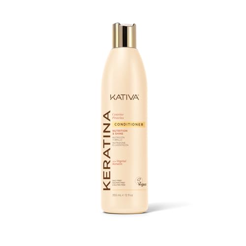 KATIVA Acondicionador de queratina con proteínas de cisteína, cuidado intensivo y reparación, cabello tratado químicamente, desenreda, nutre y fortalece, 355 ml