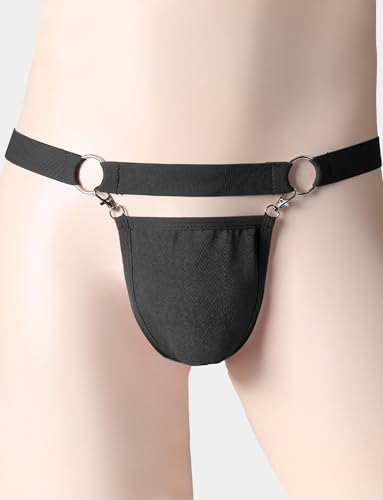 Panegy Men's Sexy Open Front Thongs Hook and Loop G-Strings Solid Metal Rings Thong Panties2