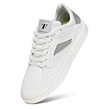 Thousand Fell Men’s Court Sneakers – Sustainable Vegan Bio-Leather Made from Recycled Materials – Water & Stain Resistant, Recyclable Everyday Shoes - White-Grey - Size 12