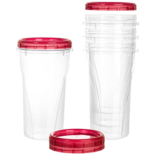 PLASTICPRO 48 Ounce Twist Top Deli Containers Clear bottom With Red Top Twist on Lids Reusable, Stackable, Food Storage Freezer Container Pack of 4