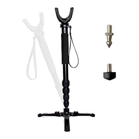 AUSCAMOTEK Rifle Shooting Stick with Tri-Stand Base Aluminum Shotgun Monopod Resting Callapable with Removable Stock Yoke Cover