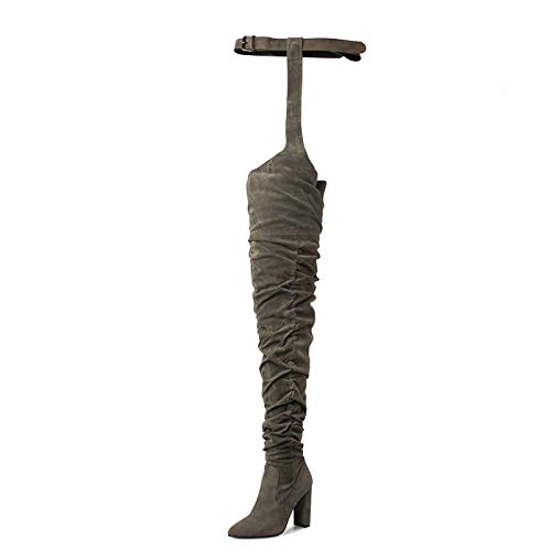 YIYA Slouch Over The Knee Boots for Women Suede Combat T-Tied Belt Thigh High Boots Sexy Pointed Toe High Heel Long Boots2