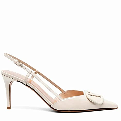 Image of Women Heeled Slingback Sandals V Buckle Closed Pointed Toe Stiletto High Heels Slip-On Backless Evening Prom Party Dress Shoes