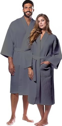 Image of Waffle Knit Lightweight Kimono Spa & Bath Robes for Women and Men - Quick Dry - Soft