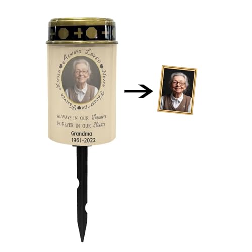Image of Customizable Photo Solar Grave Lights for Cemetery Solar Power Outdoor Flameless Candle Waterproof LED Candles Lantern Solar Powered Flameless Candle Lights