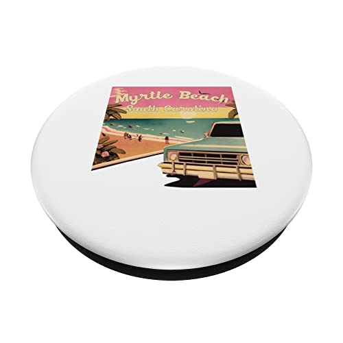Myrtle Beach Retro Beach Vacation Souvenir Myrtle Beach Surf PopSockets Swappable PopGrip, Black - Image 2