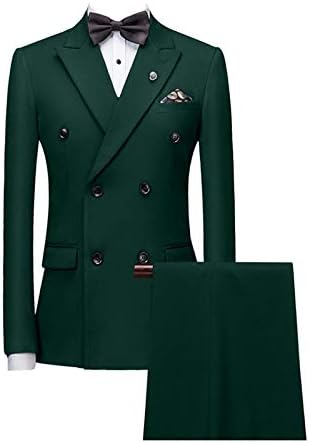 GATMSTZ Mens Slim Fit 2 Pieces Double Breasted Suit Men Jacket Pants Peak Lapel Wedding Formal Party Homecoming Deep Green