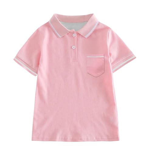 Camisetas Niños Top Camiseta de Manga Larga Niños Niñas Manga Corta Verano Casual a Rayas Tops Adolescentes Vacaciones Camisetas Camiseta con Bolsillo, Rosa., 3-4 años