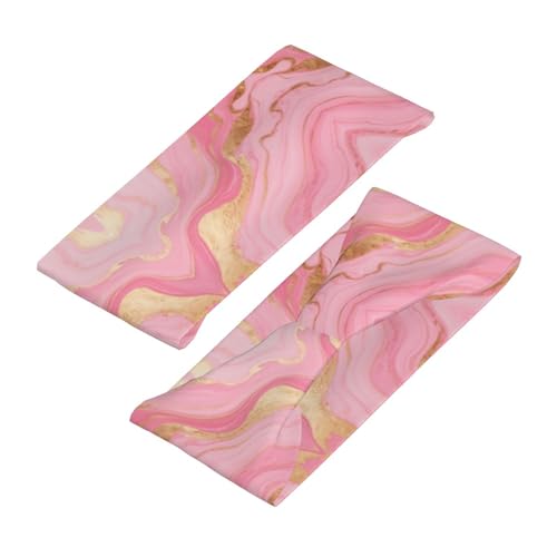 Boys Girls Sports Sweatbands, Multipurpose Long Head Band for Yoga Fitness Shower, Fashion Pink Golden Marble Texture Art Headwear Head Decor4